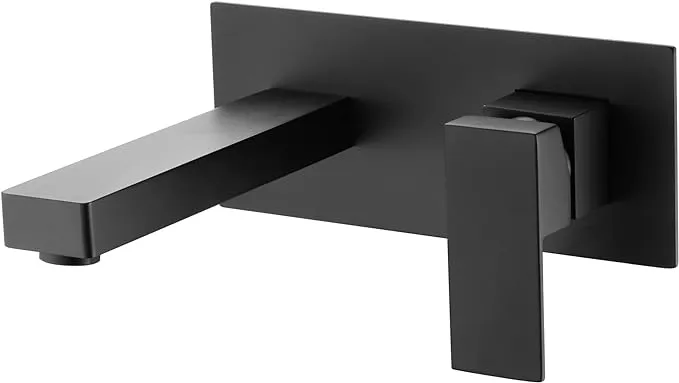 SUMERAIN Matte Black Wall Bathroom Sink Faucet Lavatory Vessel Brass