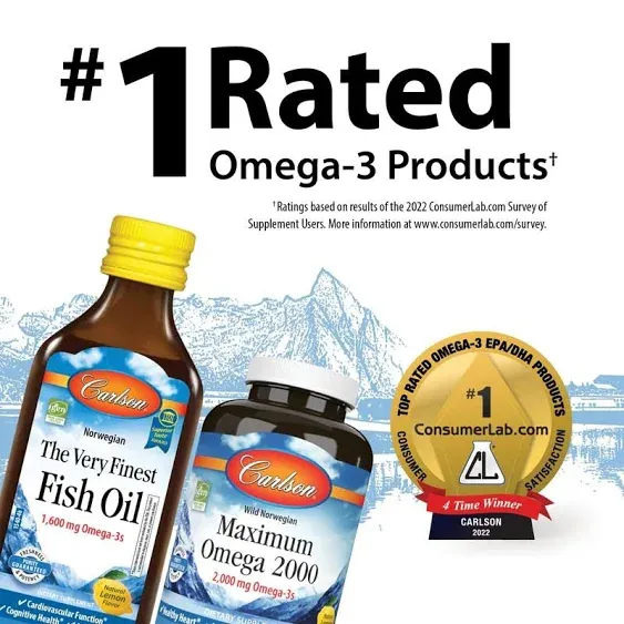 Carlson - El Aceite de Pescado Muy Finest, Edición Especial, 1600 mg de Omega-3, Suplemento Líquido, Aceite de Pescado Noruego, Captado en la Naturaleza, Líquido de origen sostenible, Limón, 16.9 fl