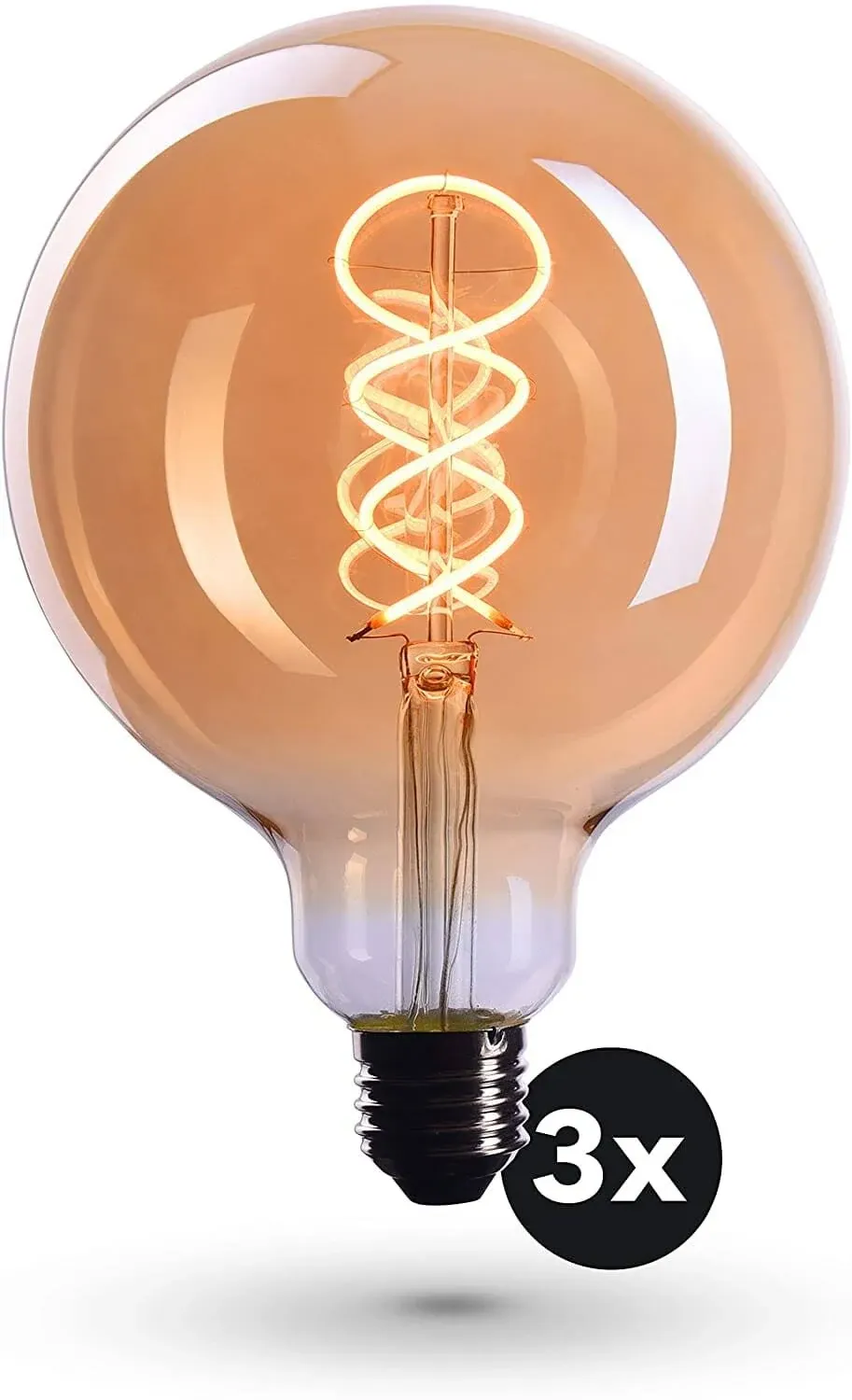 Vintage LED Edison light Bulbs, 5W, Equivalent 50W, Warm White 2100K, G125 Antique LED Filament Bulbs with 80+ CRI, E26 Base, Dimmable, Amber Glass - Decorative light bulbs - Pack of 6