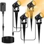 VOLISUN 4 Packs Low Voltage Landscape Spotlights with Transformer,Outdoor Uplights 98.4ft Cable IP65 Waterproof 12V Low Voltage with Stakes Warm White (Metal Material)Outdoor Lighting for House,,Flags