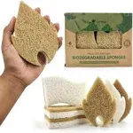 Biodegradable Natural Dish Sponges Kitchen Pack of 6 - Leaf and S-Shaped Coconut and Cellulose Sponges for Dishes and Surfaces - Eco Friendly Non-Scratch Heavy Duty Dish Scrubber Sponges Bulk