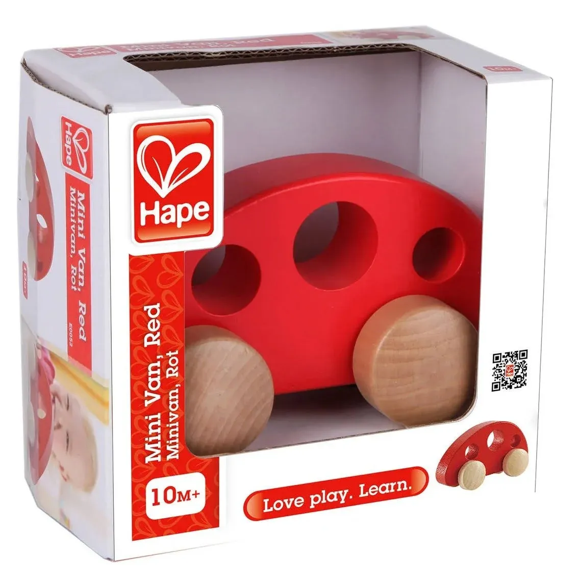 Hape Mini Van Wooden Toddler Toy Vehicle in Red, L: 4.9, W: 2.5, H: 2.8 inch