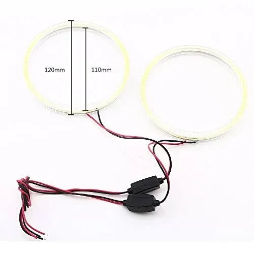 Qasim 1-Pair White 120MM 93SMD COB LED Halo Ring Angel Eyes DRL Led Fog light Warning Light with lampshade Cover 12V 24V