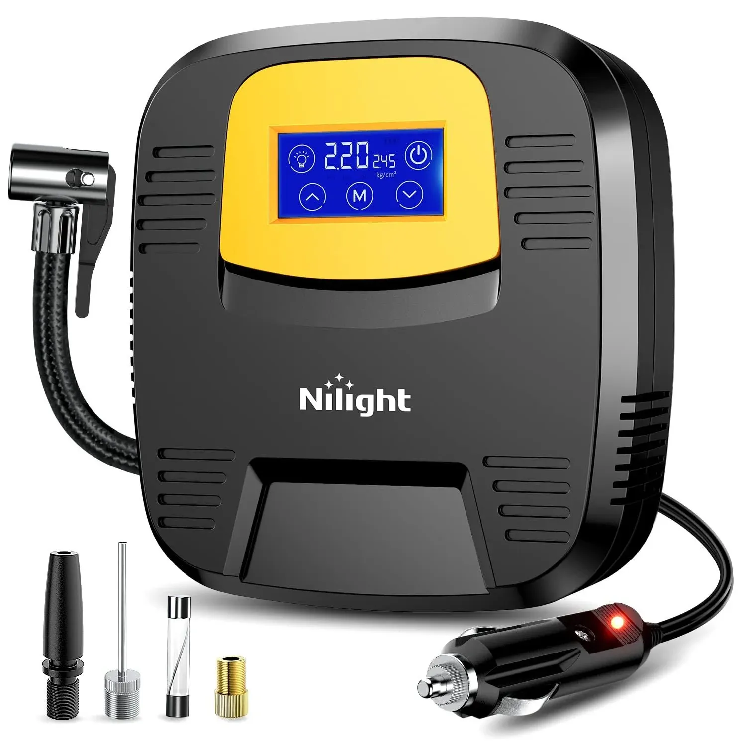 Nilight Tire Inflator Air Compressor Portable Air Pump for 12V DC Car Tires with Digital Pressure Gauge 150PSI Auto Tire Pump with LED Light for Cars ATVs Bicycles