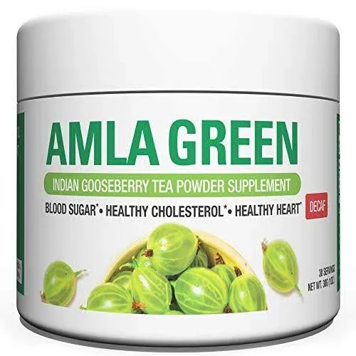 Amla Green Tea Superfood Powder Supplement, Daily Greens Antioxidant Blend with Organic Oolong Tea, 20x Concentrated Amla, Indian Gooseberries, Smooth Flavor, Drink As Tea Or In Smoothies And Recipes, 30 Servings, Decaf