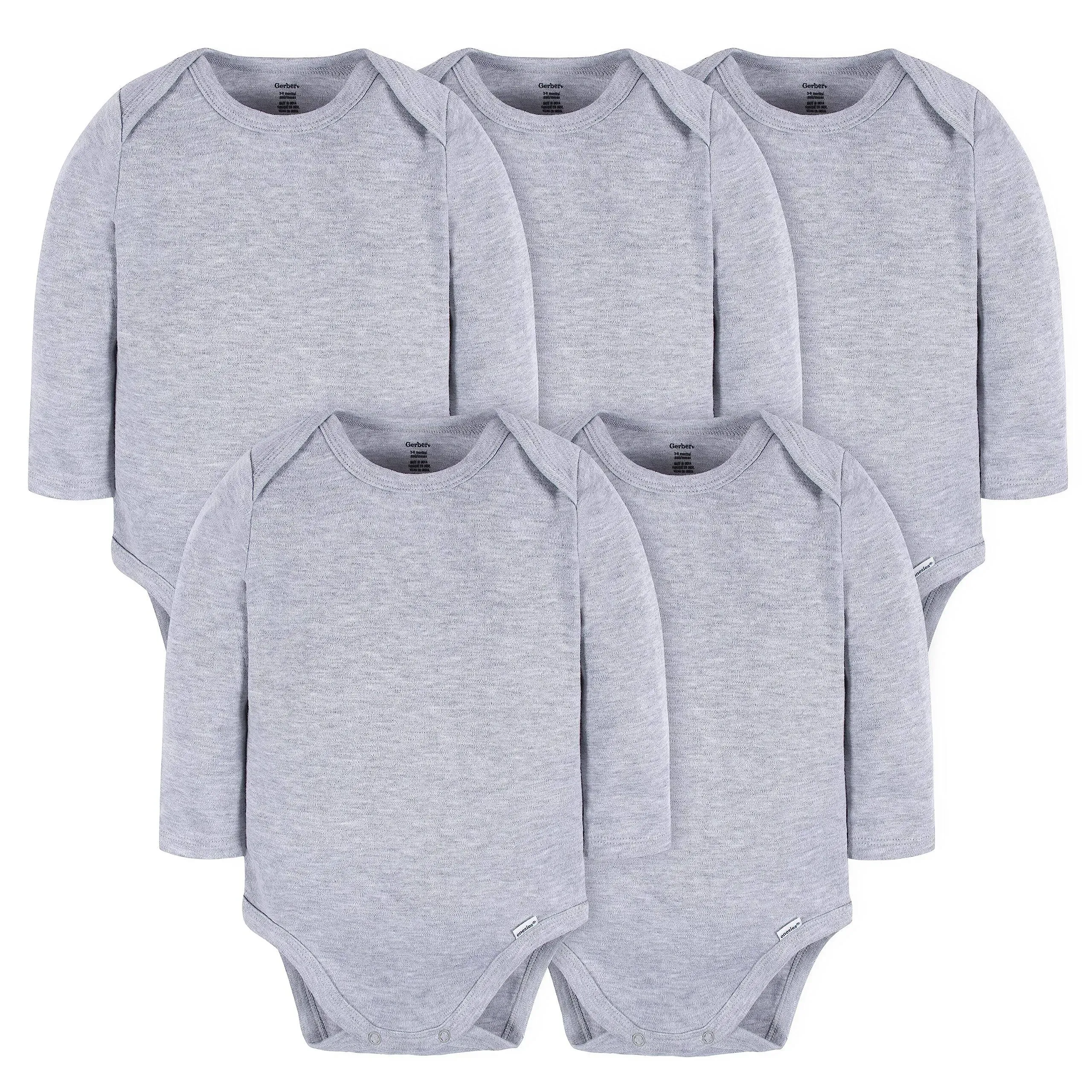 Gerber Baby Long Sleeve Solid Onesies Multi-Pack Interlock 180 Gsm