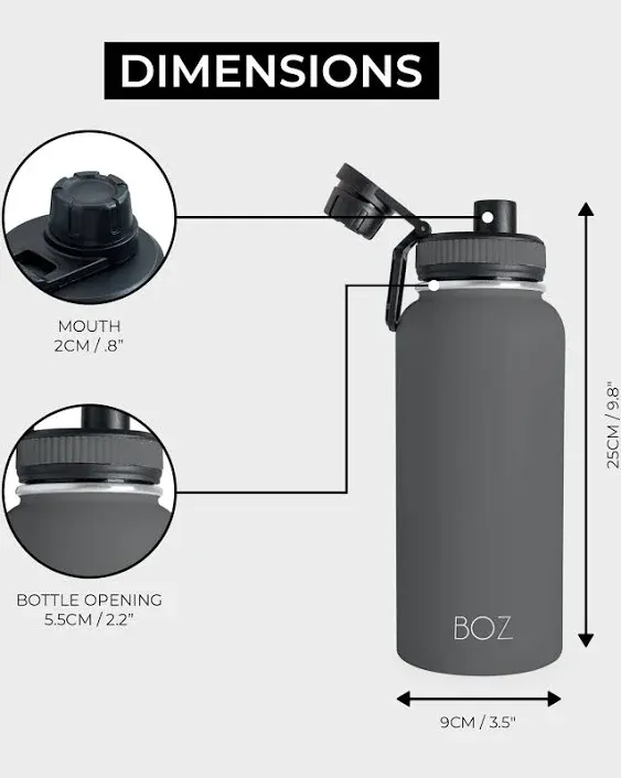 Boz Stainless Steel Water Bottle XL (1 L / 32oz) Wide Mouth, Vacuum Double Wall ...