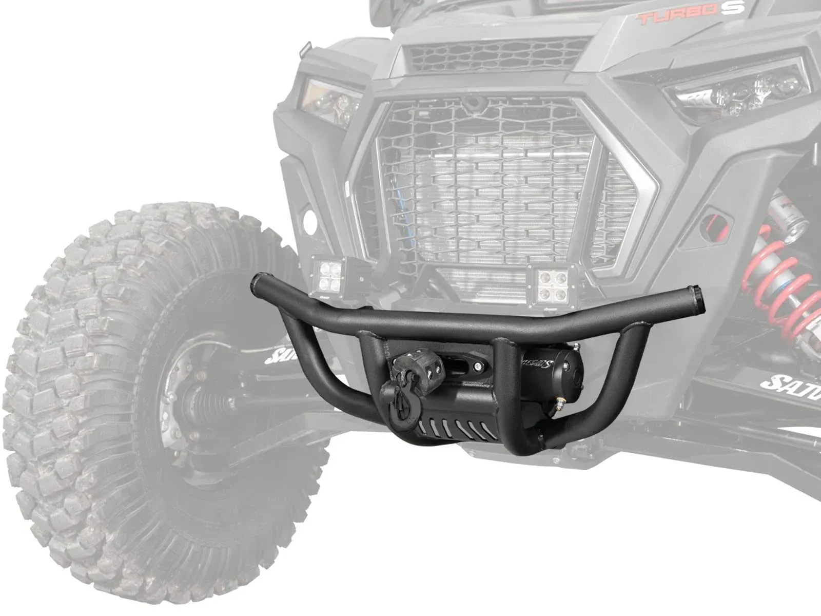 SuperATV Winch-Ready Front Bumper for Polaris RZR XP Turbo S - Made of Heavy Duty Steel Tubing - Black, UV Resistant Powder Coating - Pre-Fit for SuperATV 2500-6000lb Black Ops Winches