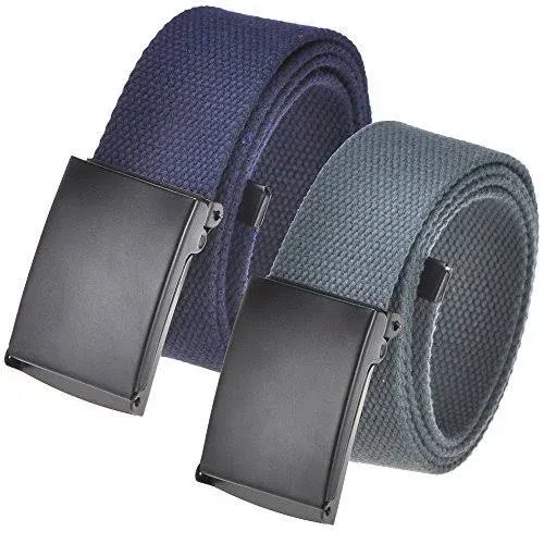 Mile High Life Cut To Fit Canvas Web Belt Size Up to 52" with Flip-Top Solid Black Military Buckle