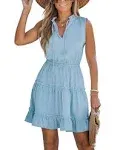 Cupshe Ruffled Tie Neck Mini Dress - Light Blue,M