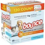 Bounce Pet Hair & Lint Guard Dryer Sheets, Unscented, Mega Sheet - 120 sheets