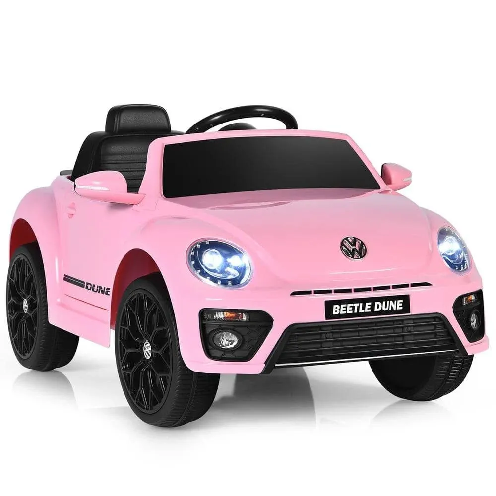 Licensed Pink Volkswagen Beetle Ride-On Car for Kids with Music and Remote Control - 12V