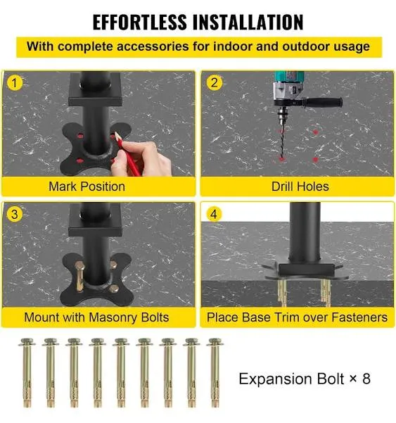 VEVOR Outdoor Stair Railing Kit 5 ft Handrails 0-5 Steps Adjustable Angle Aluminum Stair Hand Rail