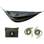 OneTigris KOMPOUND Camping Hammock with Net, Lightweight Portable Hammock with Warm Internal Cover & Tree Friendly Straps for Backpacking, Camping, Hiking, Travel, Beach, Backyard Od Green