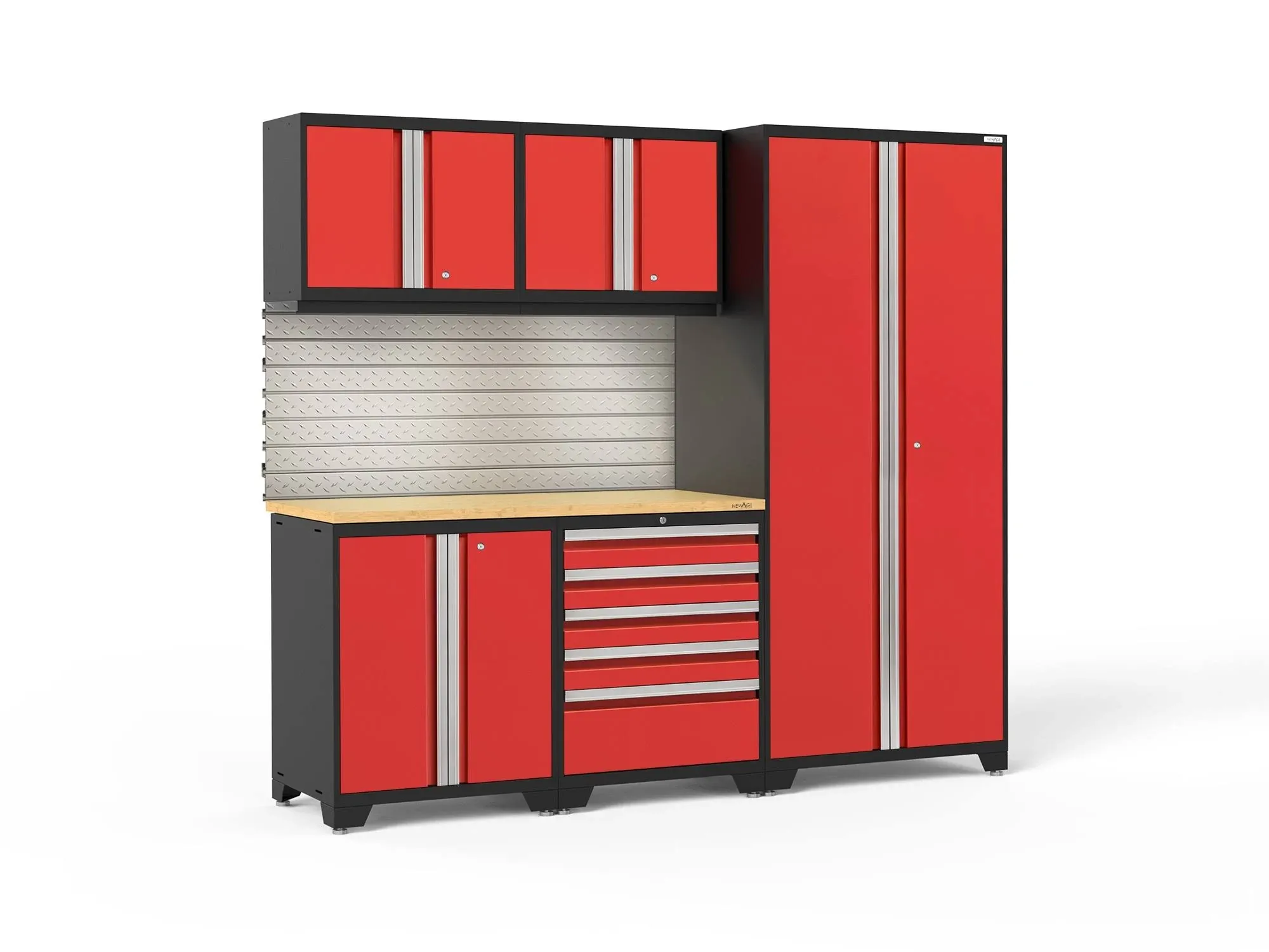 NewAge Products Pro 3.0 Series 6-Piece Garage Cabinet Set, Red / Stainless Steel