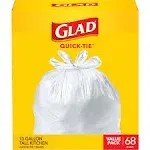 Trash Bags Tall Kitchen Quick-Tie Garbage Bags 13 Gallon White Count