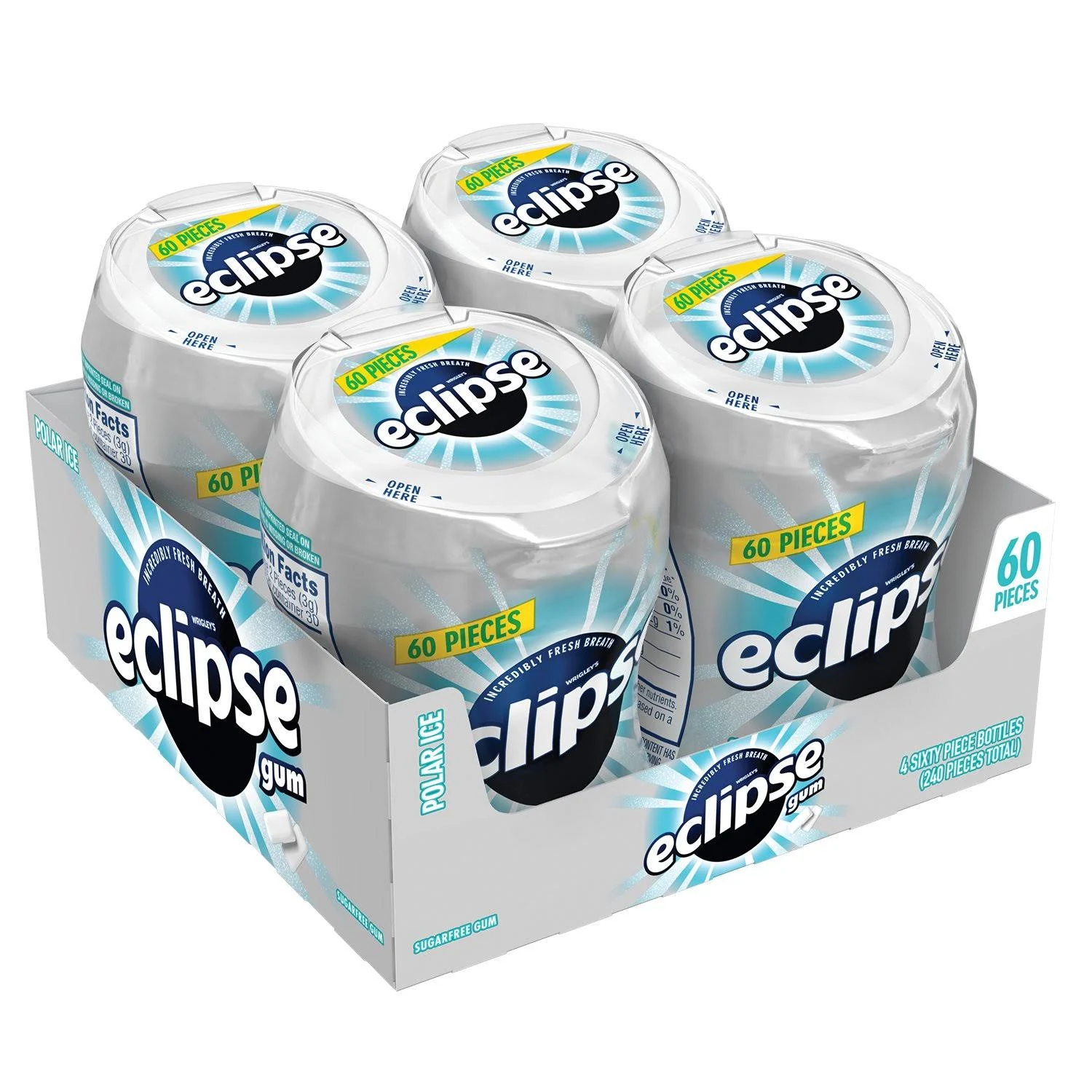 Eclipse Sugar Free Gum, Polar Ice, 60 Piece Big E Bottles (Pack of 4)