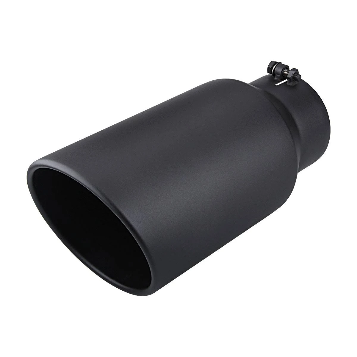 LCGP 5" Inlet Diesel Universal Exhaust Tip , 7" Outlet 15" Long Truck Tailtip, Black Powder Coated, Stainless Steel, Bolt-On