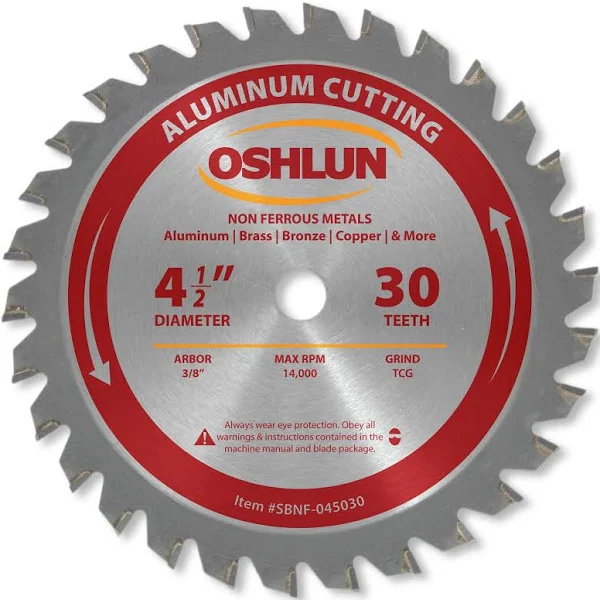 Oshlun SBNF-045030 4-1/2-Inch 30 Tooth TCG Saw Blade with 3/8-Inch Arbor for Aluminum and Non Ferrous Metals