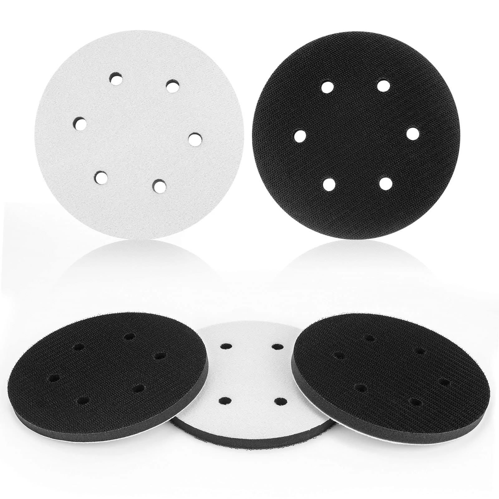 5 Pack 6 Inch 6 Hole Hook and Loop Soft Density Interface Buffer Pad 6" Sponge Cushion Buffing Backing Pads