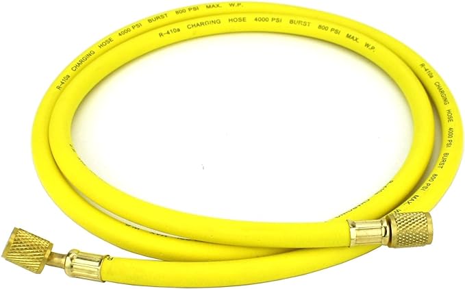 Refrigeration Hose - 60" (150cm) - Working Pressure: 800 PSI -1/4" Female Flare Brass Knurled Fittings with PTFE Gasket Seats - 45° Angle Connector.