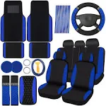 BBTO 43 Pcs Bling Car Accessories Set for Women Front Seats and Rear Bench Polyester Car Seat Protectors Wheel Cover Seat Car Floor Mats Full Crystal Automotive Interior Decor(Blue, Black)