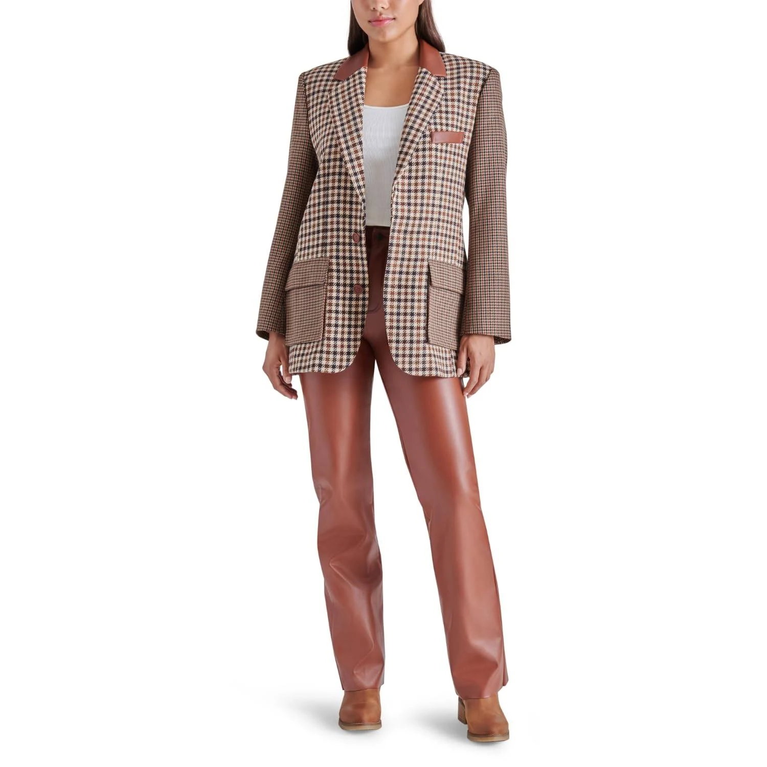 Steve Madden Carolina Houndstooth Blazer - Brown Large, Women's