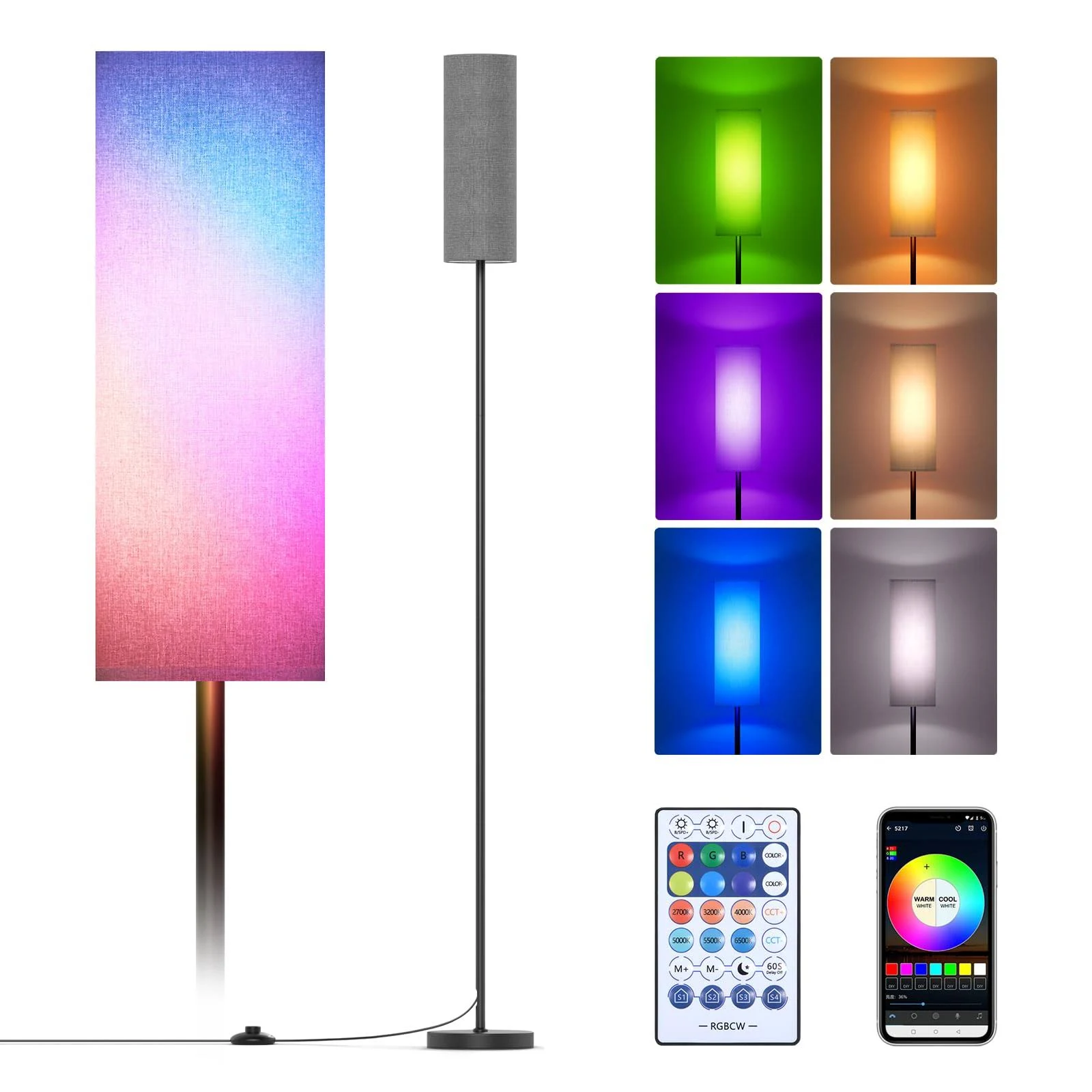 Floor Lamps for Living Room, Modern Floor Lamp with RGB Leds Bulb,Dimmable Floor