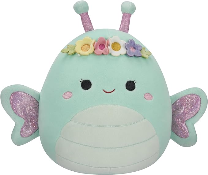 Squishmallows Original 8-Inch Reina Green Butterfly with Flower Crown - Official Jazwares Large Plush