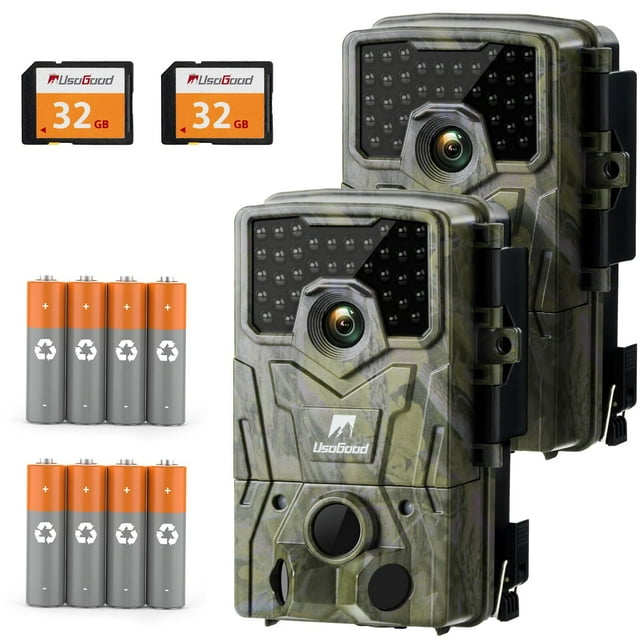 Usogood Trail Camera, 36MP 4K 30fps Hunting Camera with Night Vision Motion Activated IP66 Waterproof, 65ft 120° Wide Angle Detection Game Camera, Deer Camera for Outdoor Wildlife Watching, 2 Pack