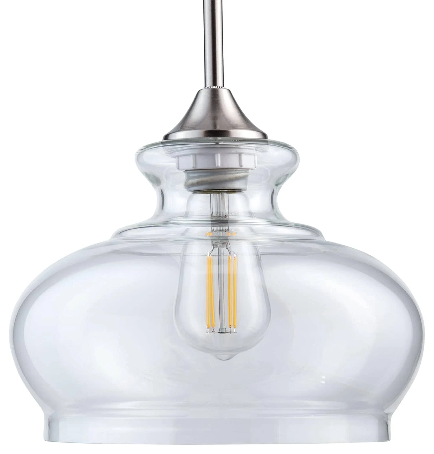 Linea di Liara Ariella Ovale Farmhouse Glass Pendant Lighting for Kitchen Island Modern Brushed Nickel Large Pendant Light Hanging Light Fixture with Clear Blown Glass Shade, UL Listed