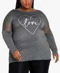 Avenue | Women's Plus Size Mesh Sleeve Top - Charcoal - 16W