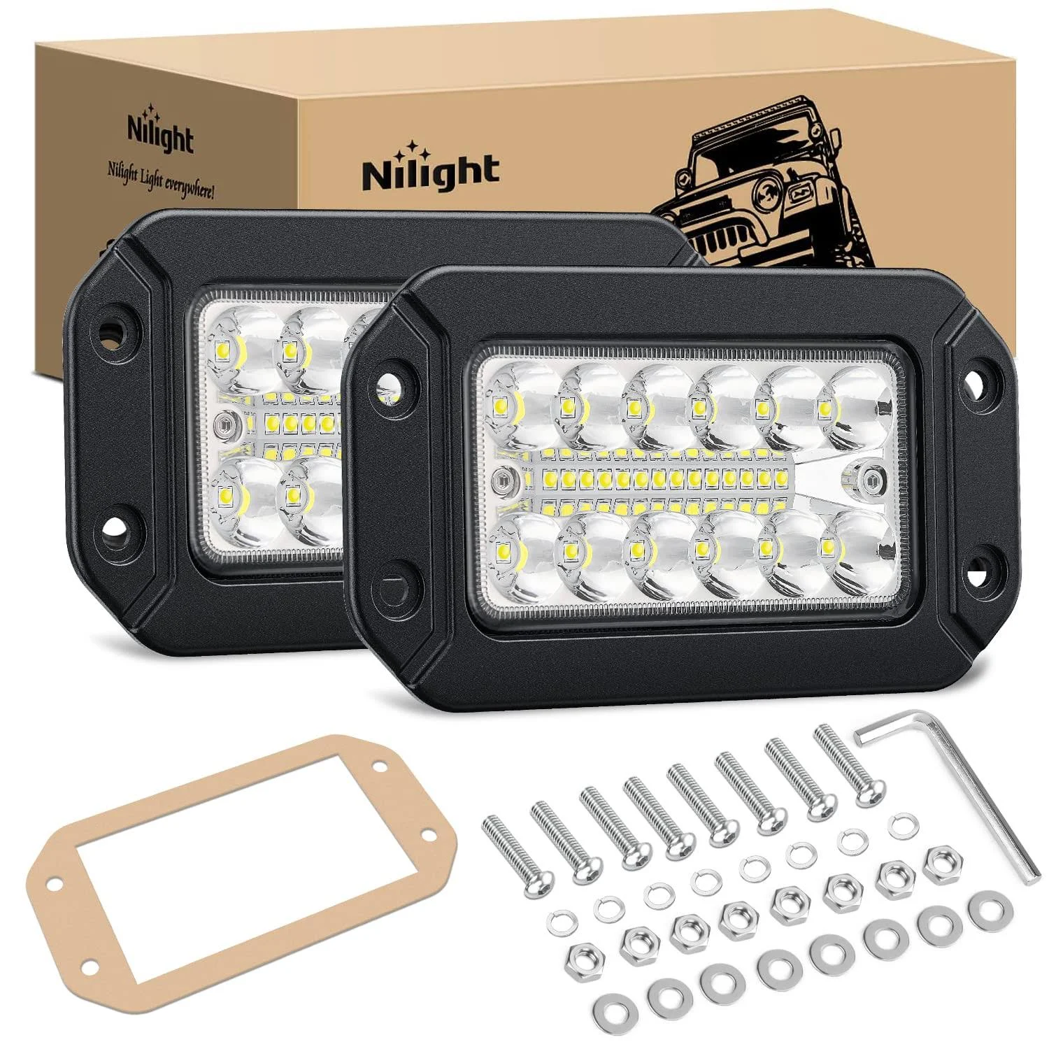 Nilight Flush Mount LED Light Pods 2PCS 6Inch 39W Upgraded Spot Flood Combo Beam