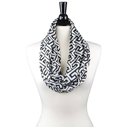 Shop Infinity Scarf with Zipper Pocket - Travel Scarf with Hidden Pockets for Women - Greek Key Pattern Scarves