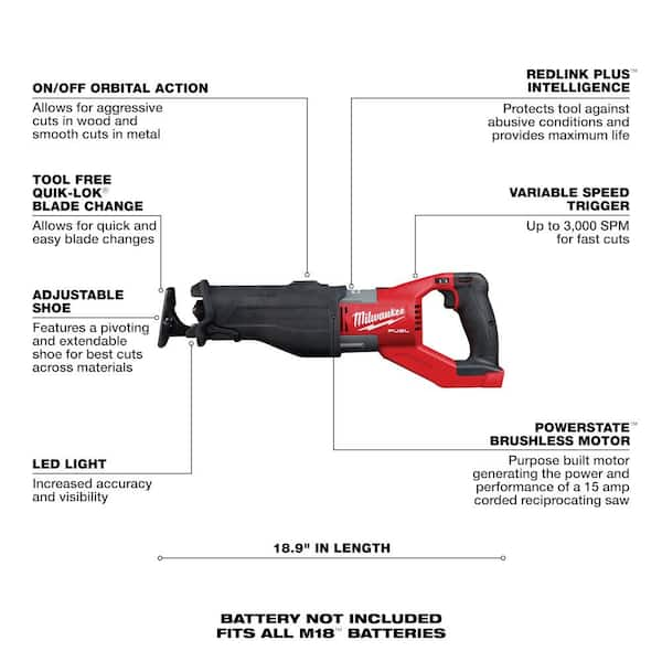 Milwaukee Tool 2722-20 M18 Fuel Super Sawzall Reciprocating Saw