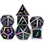 DNDND Rainbow Edge 7 Pieces Metal Dice Set DND Polyhedarl Heavy D&D Dice Set with Metal Tin for Dungeons and Dragons and Role Playing Game