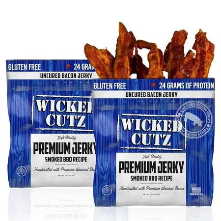 Smoked BBQ Recipe Bacon Jerky | Tender, Flavorful, Easy to Chew, Premium Craft Bacon Jerky with 24g of Protein Per Bag, Gluten Free, High Protein, Low Calorie, Healthy Snacks for Adults (2 Bags)