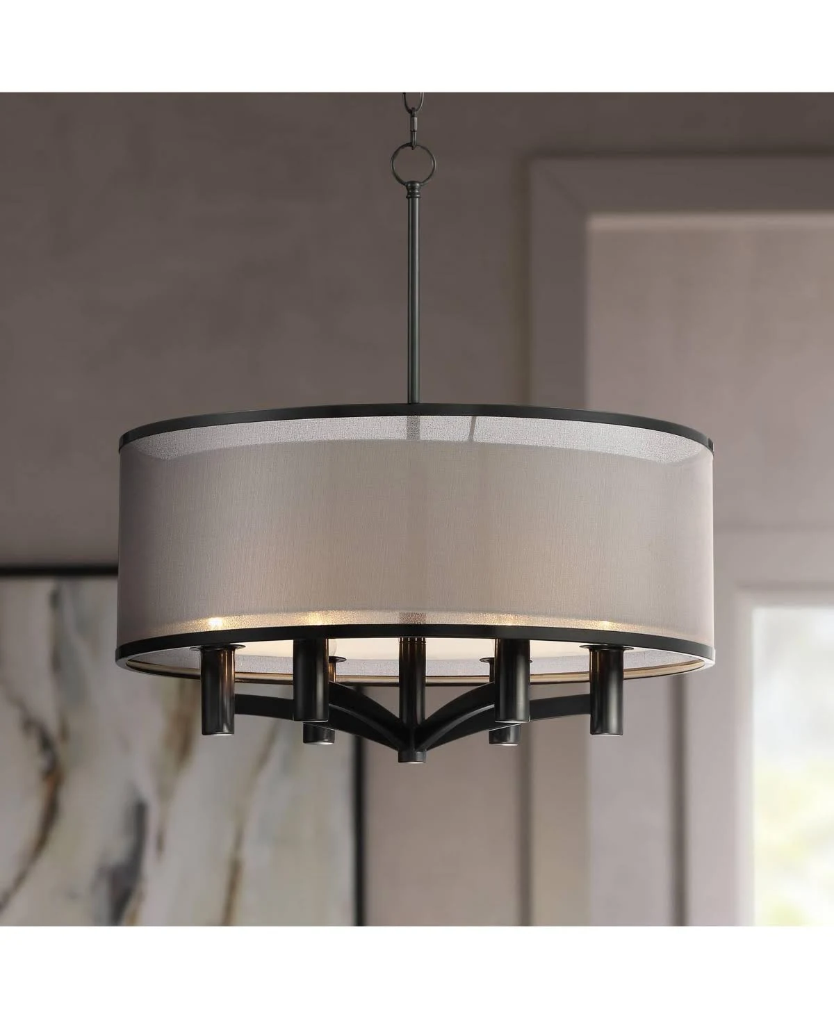 Possini Euro Design Black Drum Pendant Chandelier 22" Wide Modern Double Shade 6-Light Fixture Dining Room House Foyer Entryway