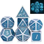  Glowing DND Metal Dice Set,Luminous Blue Metal Dice for Blue Glow in the Dark