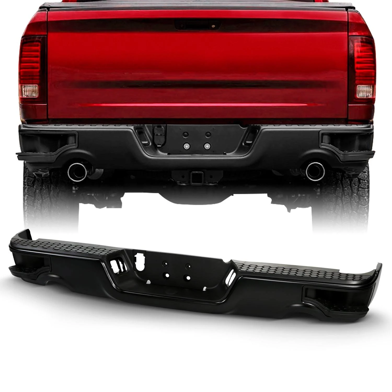 For 2009-2018 Dodge Ram 1500 Black Corner Step Rear Bump Set w/o Sensor Hole