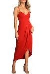 Lulus Women's Reinette High-Low Midi Cocktail Dress with Skinny Straps and V-Neckline