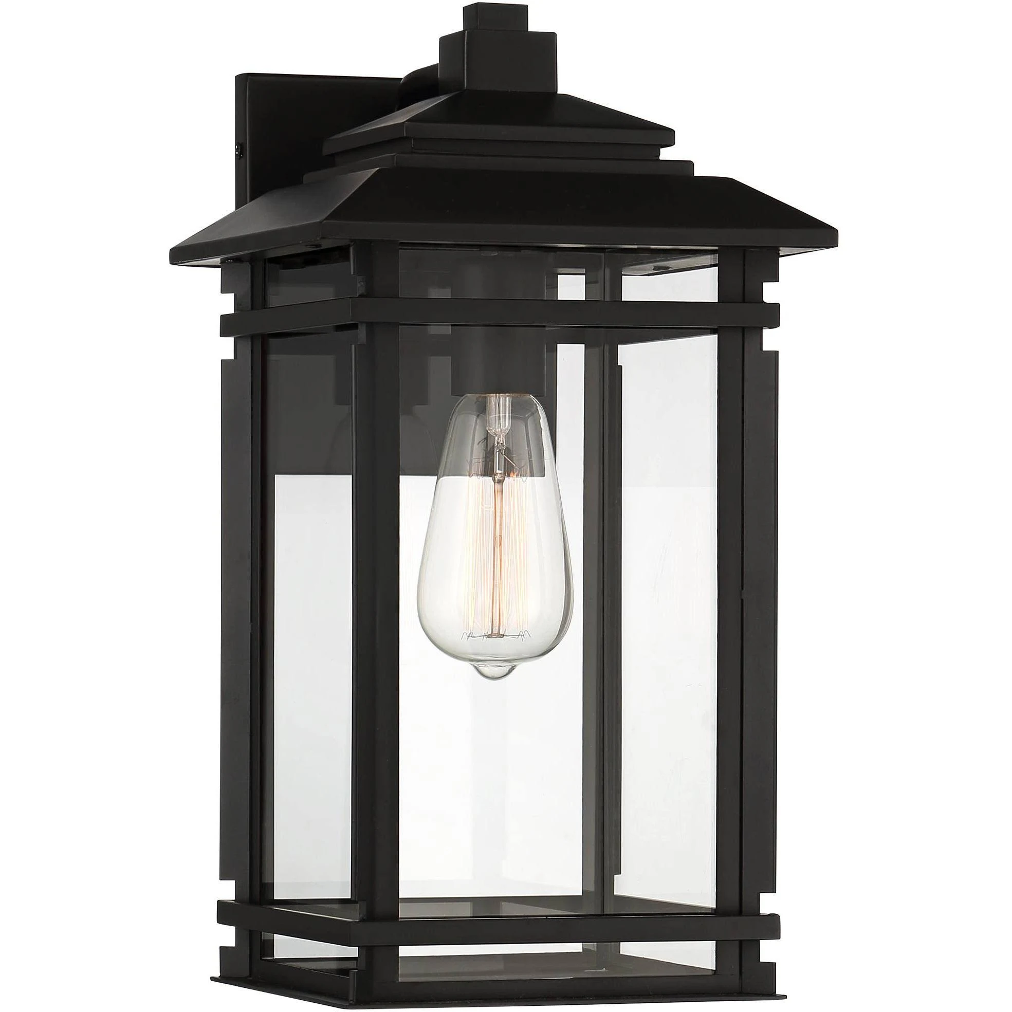 North House Mission Traditional Outdoor Wall Light Fixture Matte Black Metal 16 Clear Glass Shade for Exterior House Porch Patio Outside Deck Garage Yard Front Door Garden Home - John Timberland