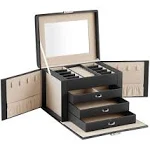 Black Jewelry Box With Drawers & Lock - Ideal Gift for Her