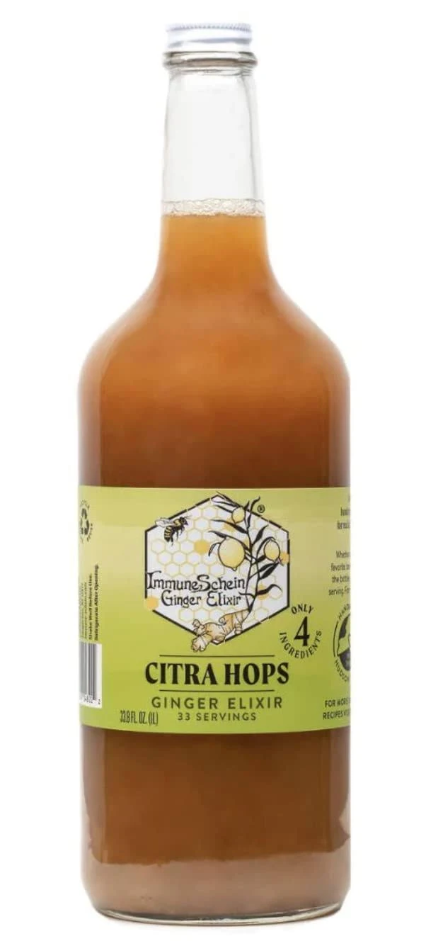 ImmuneSchein Citra Hops Ginger Elixir Shots - Only 4 Real Food Ingredients, No Water, Vinegar or Preservatives: Handcrafted from Organic Ginger Roots & Citra Hops (33.8 fl oz, 1 Pack)