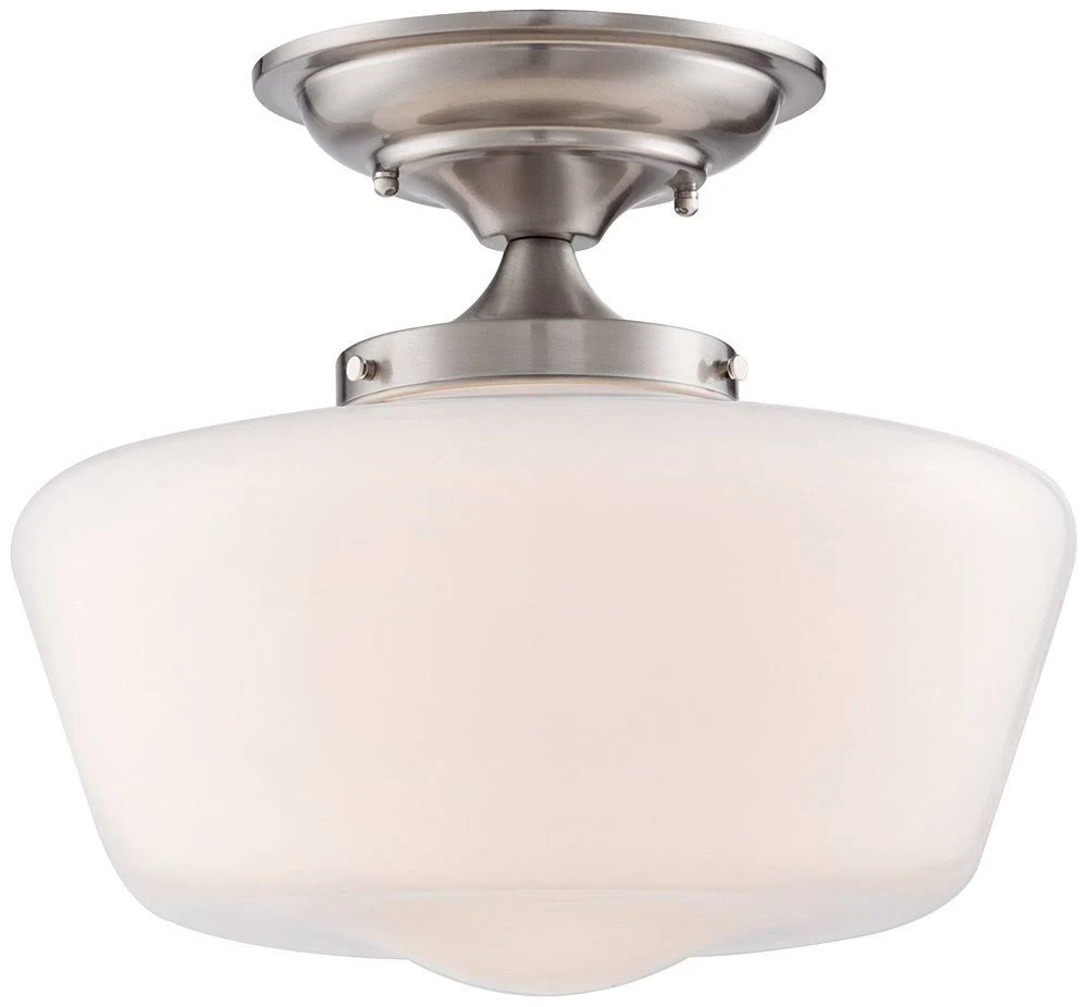 Regency Hill Floating Rustic Farmhouse Ceiling Light Semi Flush-Mount Fixture 12" Wide Brushed Nickel Opal White Glass Shade for Bedroom Kitchen Living Room Hallway Dining Bathroom House