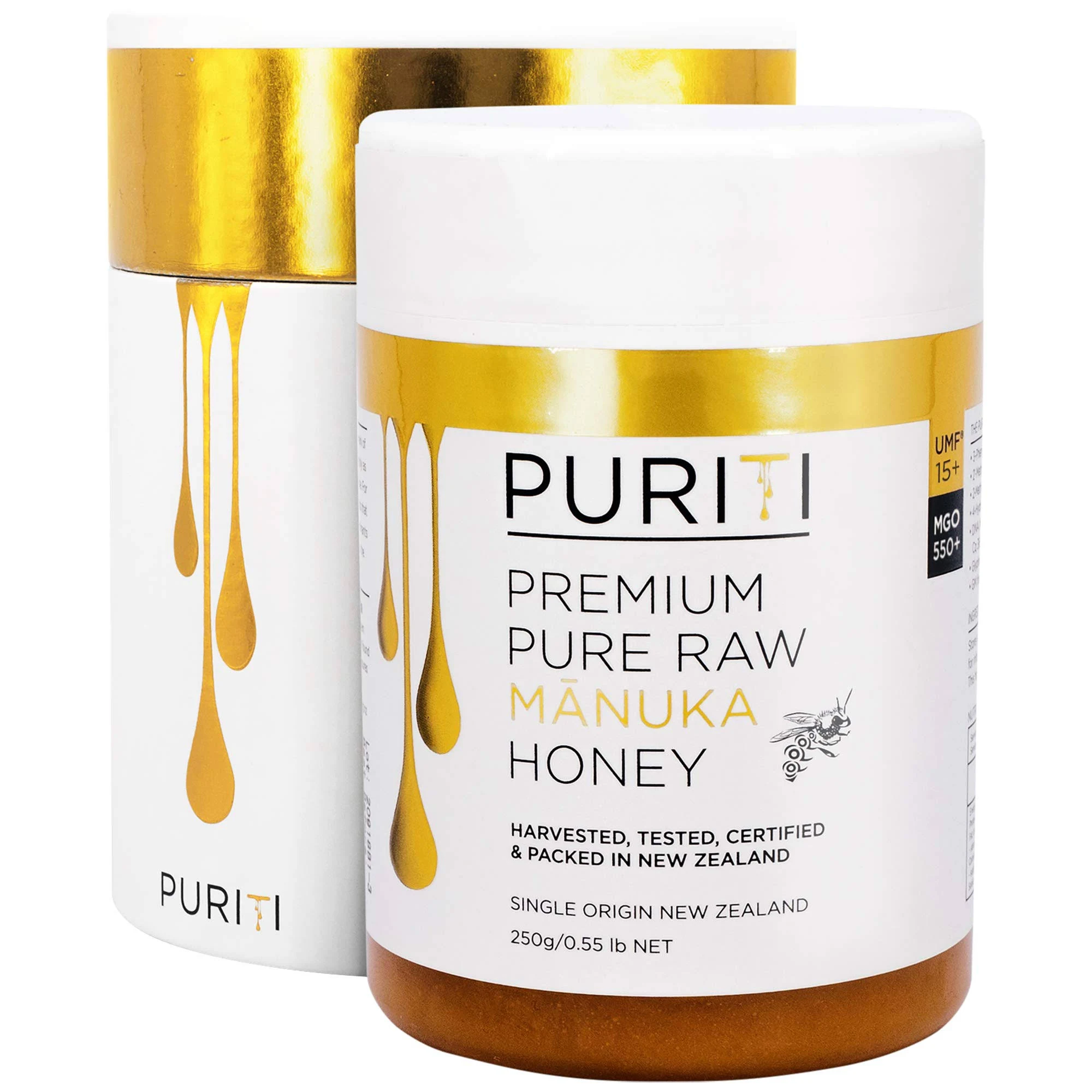 PURITI Manuka Honey MGO 550+ / UMF 15+ | 100% Pure Genuine Raw Manuka Honey | 8.8 Oz / 250g | Harvested, Tested, Certified and Packed in New Zealand