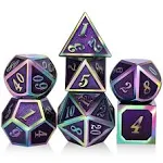 7Pcs Metal Dice Set DND RPG MTG Role Playing Dragons Table Game w/ Bag, Purple