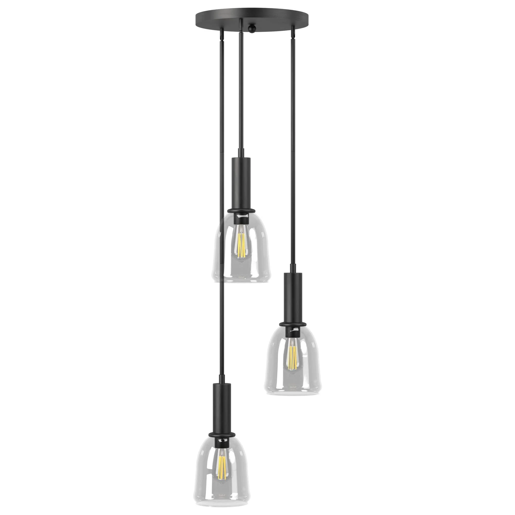 Sunlite 3-Light Black Cluster Pendant Fixture with Clear Glass Shade