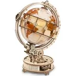 ROKR Luminous Wooden Globe 3D Puzzle LED Light Mechanical Model Kit Xmas Gift