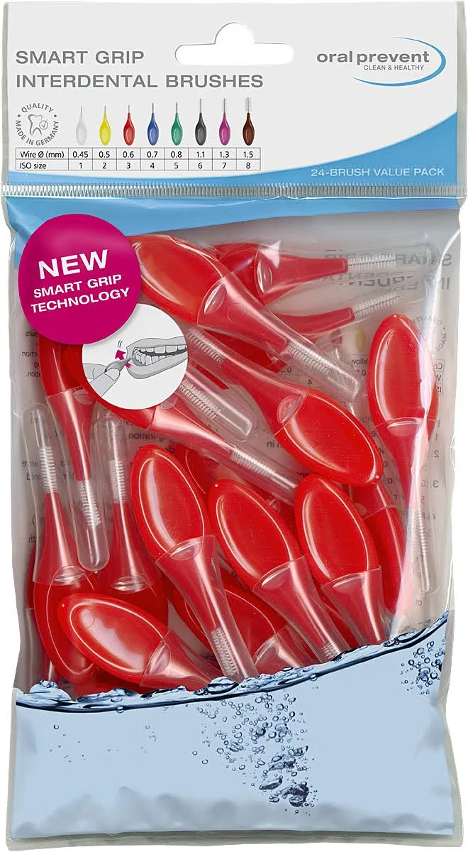 Oral Prevent Soft Smart Grip Brushes - 0.6mm Red - 24 Brushes Bulk Pack